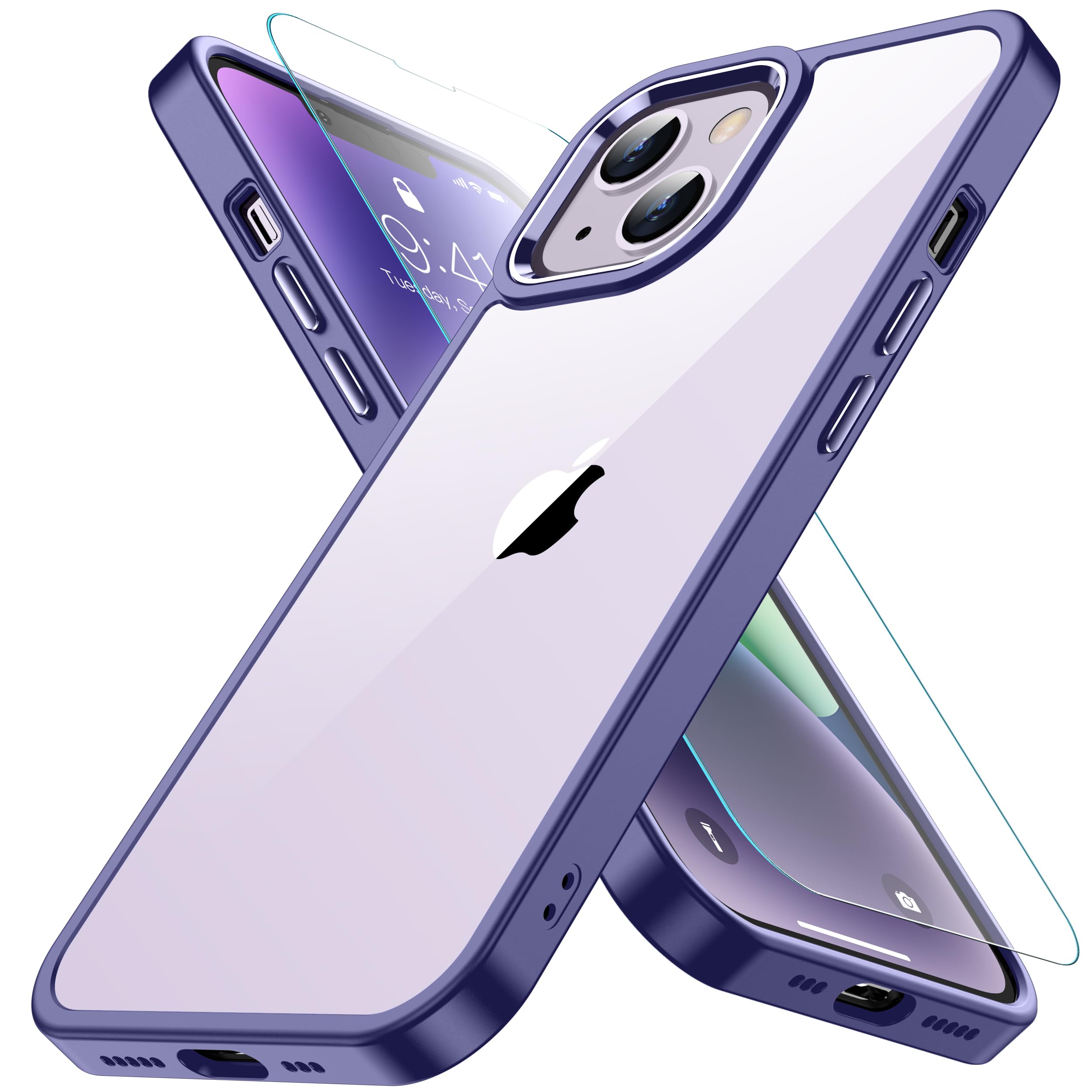 Amazon.co.jp: iPhone14 用 ケース パープル 米軍MIL規格 ガラス